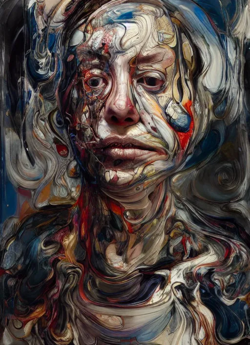 Image similar to there is ugliness in beauty, but there is beauty in ugliness. expressive sadness and fear. full body by jenny saville, scifi, neo - gothic, intricate, rich deep colors. part by james jean, part by adrian ghenie and gerhard richter.