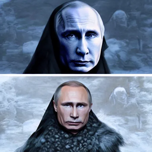 Prompt: Vladimir Putin in the style of a white walker from Game of Thrones