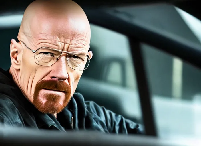 Image similar to film still of walter white as dominic toretto in furious 7 movie ( 2 0 1 5 ), 8 k, cinematic, rule of thirds