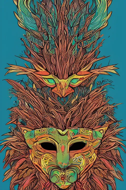 Image similar to animal mask totem roots flower tribal feather gemstone plant wood rock shaman vodoo video game vector cutout illustration vivid multicolor borderlands comics by josan gonzales and dan mumford radiating a glowing aura