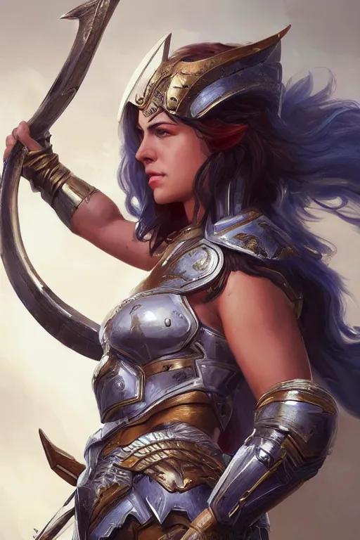 Image similar to amazon valkyrie athena, d & d, fantasy, portrait, highly detailed, headshot, digital painting, trending on artstation, concept art, sharp focus, illustration, art by artgerm and greg rutkowski and magali villeneuve