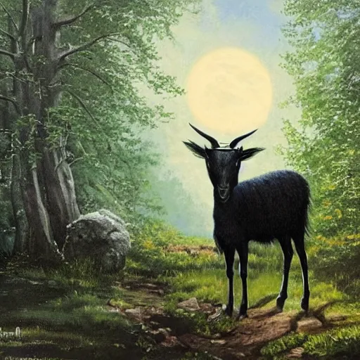 Image similar to thomas kincaid painting of black phillip from the movie the witch