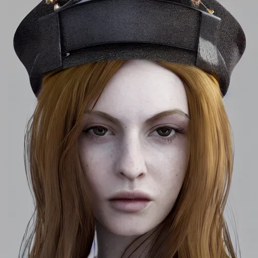 Prompt: a portrait of a beautiful steampunk woman by mario testino, long hair, aged 2 5, swedish, wearing a travel hat, photo realistic, real life, photograph, 3 5 mm, octane render, trending on artstation