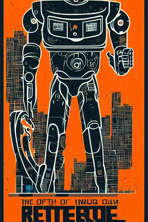 Prompt: poster art, movie poster, retrofuturism, sci - fi, textured, paper texture, robocop by saul bass and otl aicher