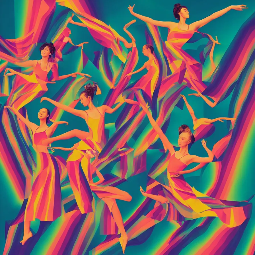 Image similar to album cover design depicting beautiful dancing women, by Jonathan Zawada, digital art