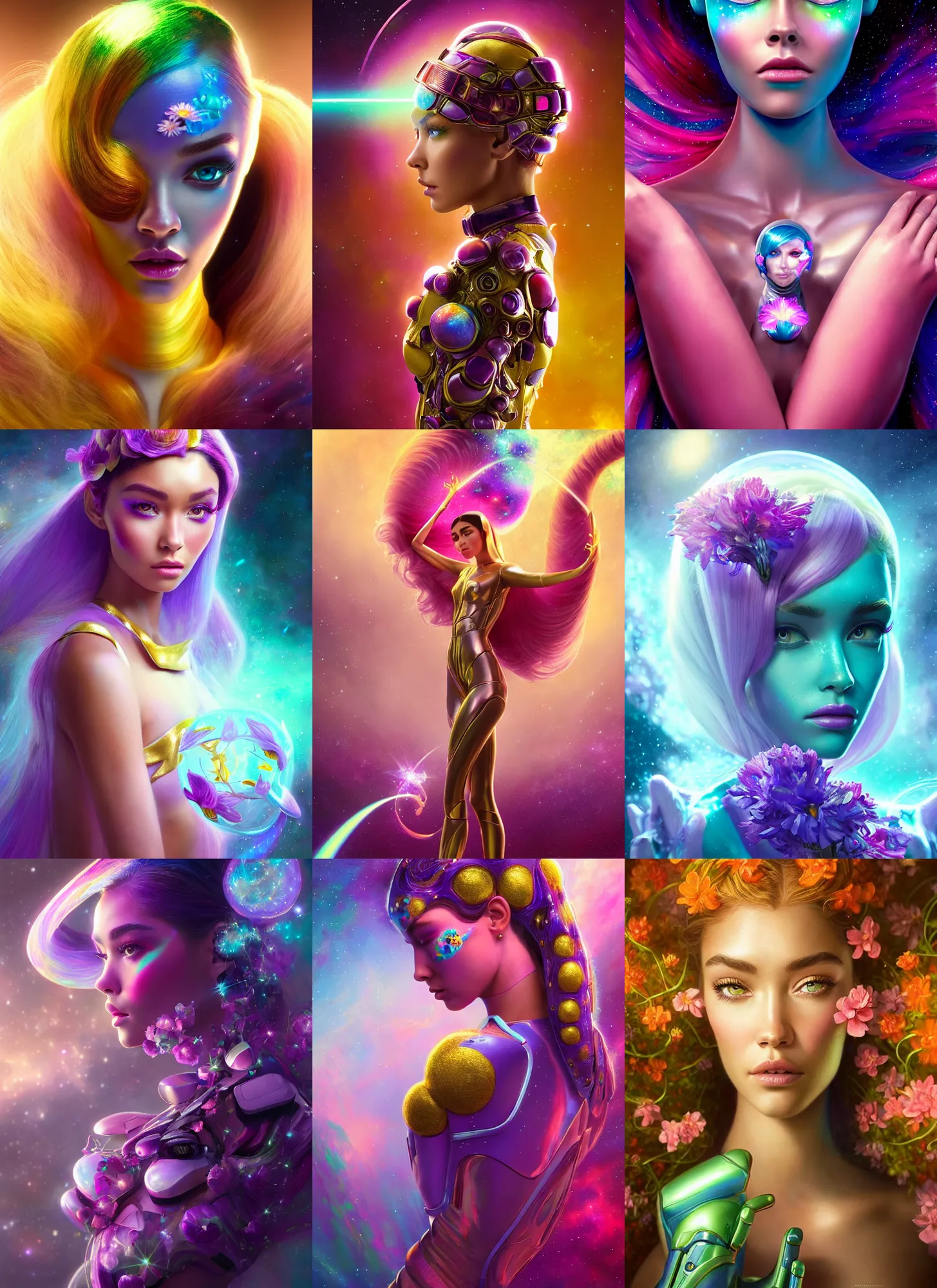 Prompt: polished satin galactic edm floral biotech android woman : : madison beer : : weta disney pixar movie still photo : : hi - fructose, sci fi, fantasy, decadent highly - detailed digital painting, golden ratio, octane render, artstation, smooth, sharp focus, artgerm, mucha, loish, wlop : :