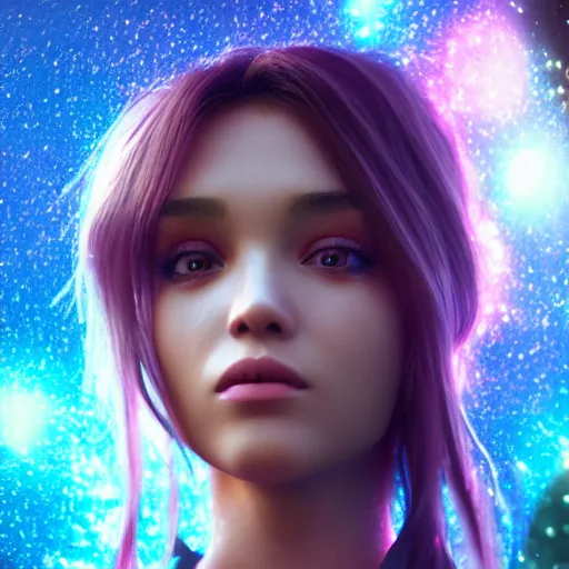 Image similar to beautiful girl galaxy background character concept style trending on artstation concept art detailed octane render cinematic photo-realistic 8k high detailed