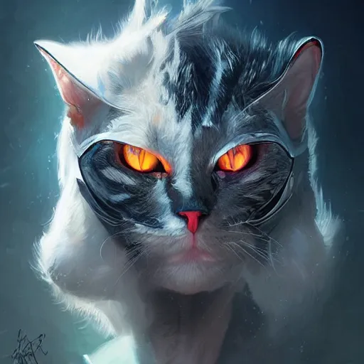 Image similar to epic cyborg cat, portrait, highly detailed, digital painting, trending on artstation, concept art, sharp focus, illustration, art by artgerm and greg rutkowski and magali villeneuv