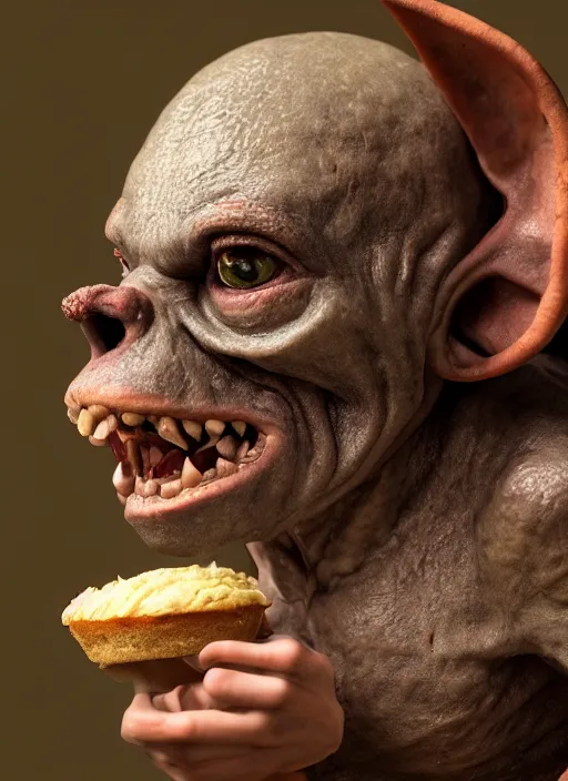 Prompt: closeup profile face portrait of a medieval goblin eating cakes in the cloisters, depth of field, zeiss lens, detailed, symmetrical, centered, fashion photoshoot, by by hyung tae, frank frazetta, bosch, giger, breathtaking, 8 k resolution, extremely detailed, beautiful, establishing shot, artistic, hyperrealistic, beautiful face, octane render
