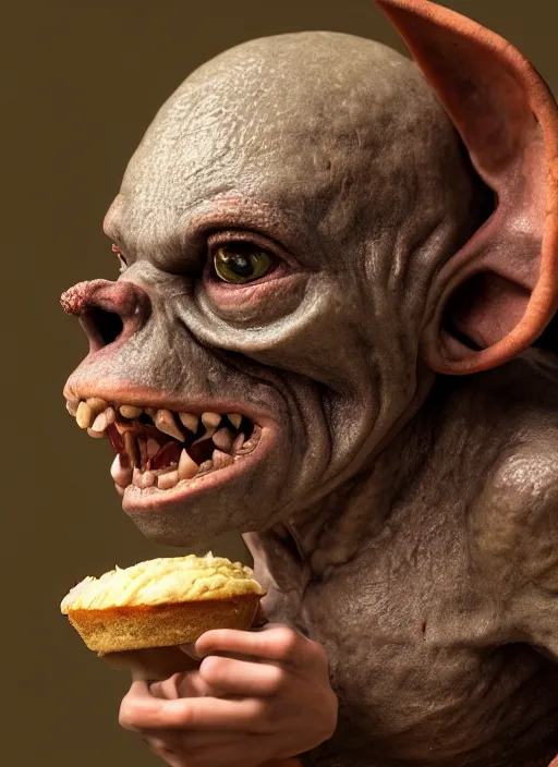 Image similar to closeup profile face portrait of a medieval goblin eating cakes in the cloisters, depth of field, zeiss lens, detailed, symmetrical, centered, fashion photoshoot, by by hyung tae, frank frazetta, bosch, giger, breathtaking, 8 k resolution, extremely detailed, beautiful, establishing shot, artistic, hyperrealistic, beautiful face, octane render