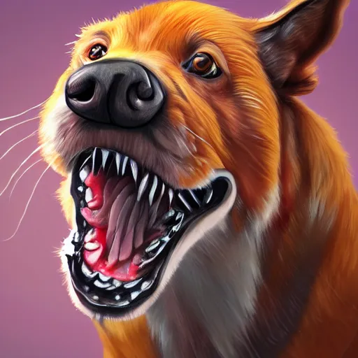 Image similar to painting of a rabid dog, trending on artstation