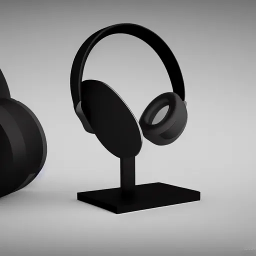 Image similar to headphone stand, futuristic, techno, cyberpunk, product design, 3 d render, concept, fun, swag