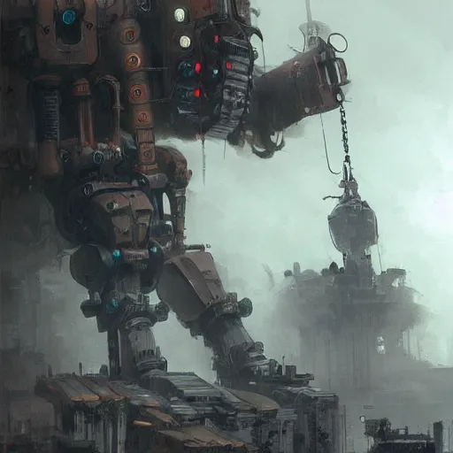 Prompt: gigantic steampunk mecha, dense fog, trending on artstation, jakub rozalski