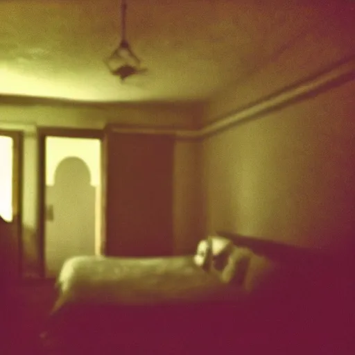 Image similar to insane nightmare, no light, everything is blurred, creepy shadows, a beast on the ceiling , very poor quality of photography, 2 mpx quality, grainy picture