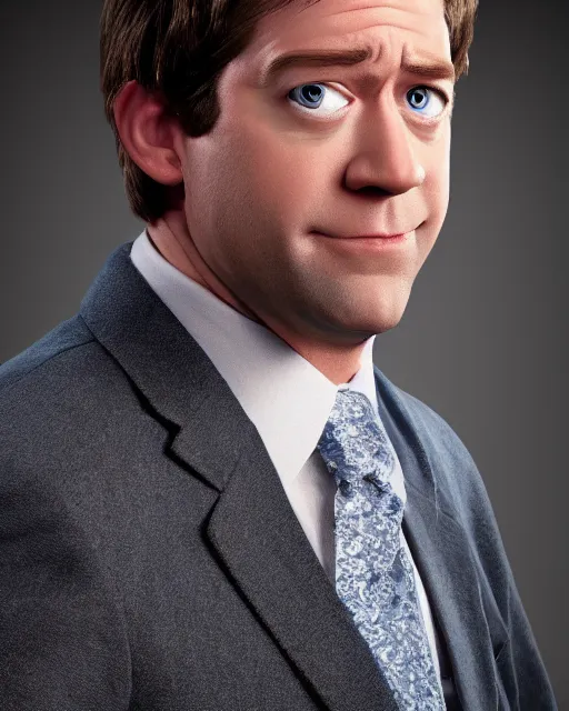 Image similar to jim halpert as a muppet. highly detailed felt. hyper real photo. 4 k.