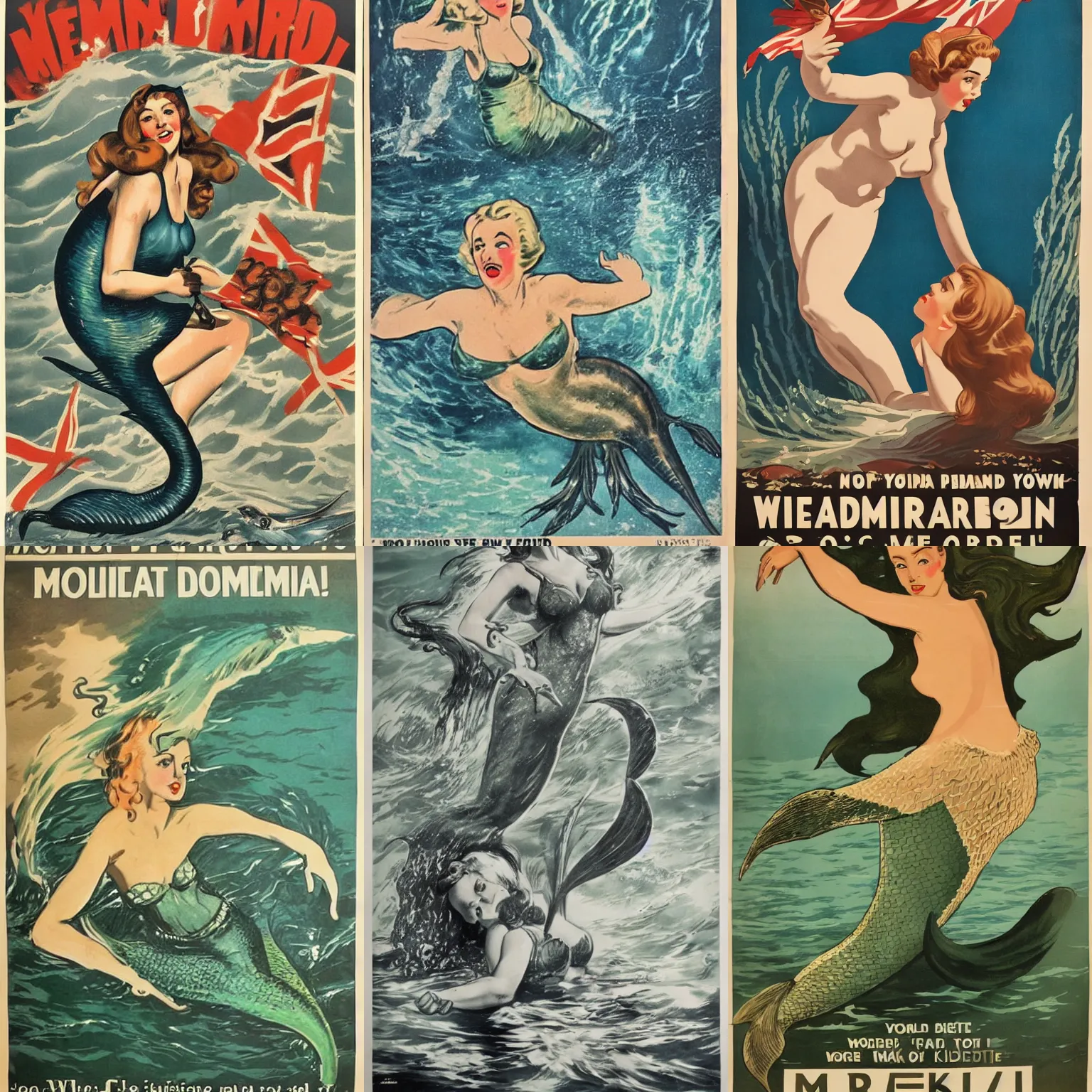 Prompt: British WW2 propaganda poster of a mermaid