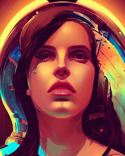 Image similar to portrait of Lana Del Rey as a cyborg. intricate abstract. intricate artwork. by Tooth Wu, wlop, beeple, dan mumford. dune by david lynch, octane render, trending on artstation, greg rutkowski very coherent symmetrical artwork. cinematic, hyper realism, high detail, octane render, 8k, iridescent accents