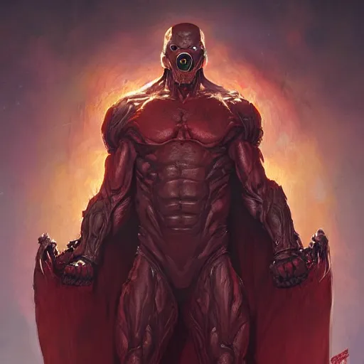 Image similar to doom eternal, mutant, tubes fused with the body, front view, painted by stanley lau, painted by greg rutkowski, painted by stanley, artgerm, masterpiece, digital art, trending on arts