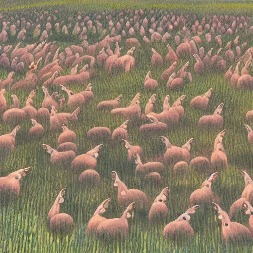 Prompt: A Hundred Bunnies in a large field, realistic, highres, high detail