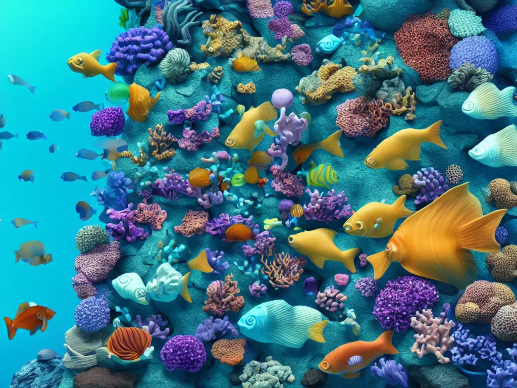 Image similar to a sculpture of fish ocean intertwined, diode lighting, a lovely cornucopia of flowers and human body parts, body parts, highly detailed, octane render, cinematic, sharp focus, clean, studio lighting, sunset, great barrier reef, up than sea level