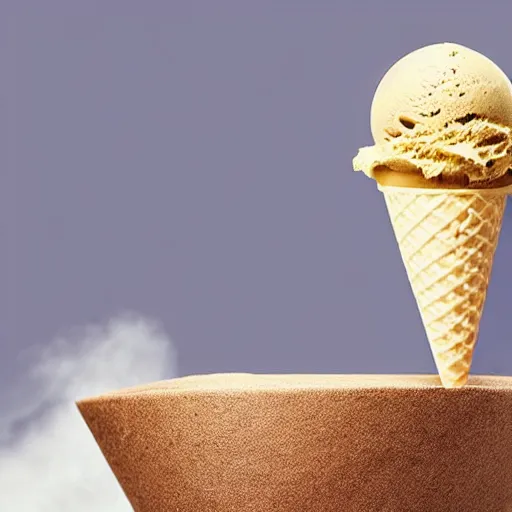 Prompt: levitating ice cream cone with a surprise