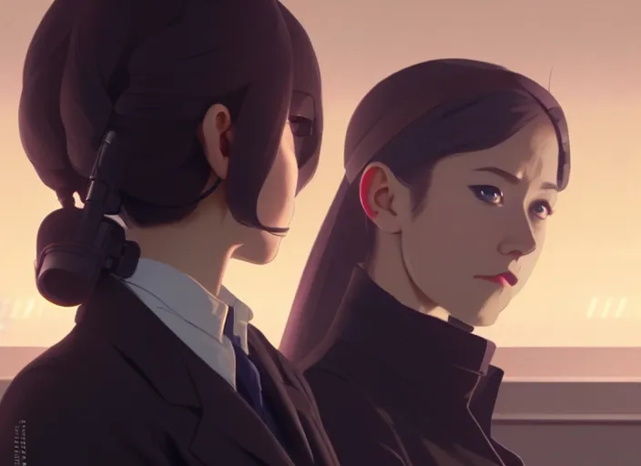 Image similar to a film still portrait of a suspicious female spy, finely detailed features, minions, cinematic lighting, perfect art, night cyberpunk city, intricate, anime, minion, gapmoe grimdark, artstation, trending on pixiv fanbox, painted by greg rutkowski makoto shinkai takashi takeuchi studio ghibli, akihiko yoshida, 4 k