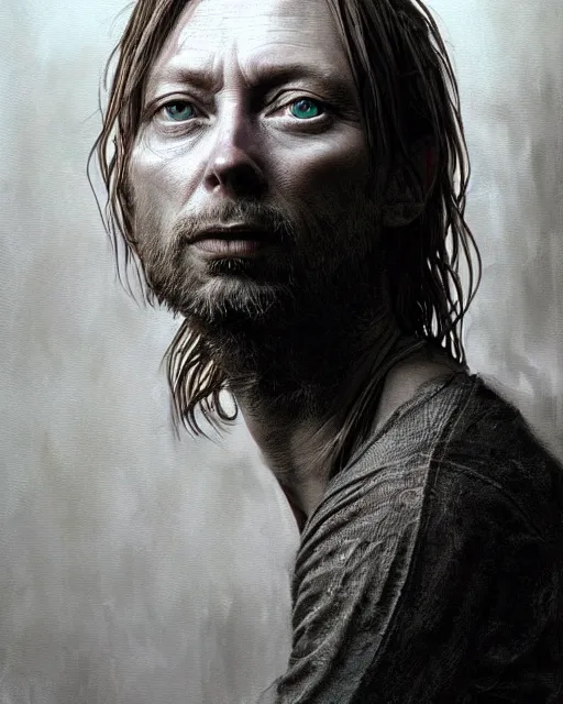 Image similar to thom yorke, hyper realistic face, beautiful eyes, fantasy art, in the style of greg rutkowski, intricate, hyper detailed, smooth