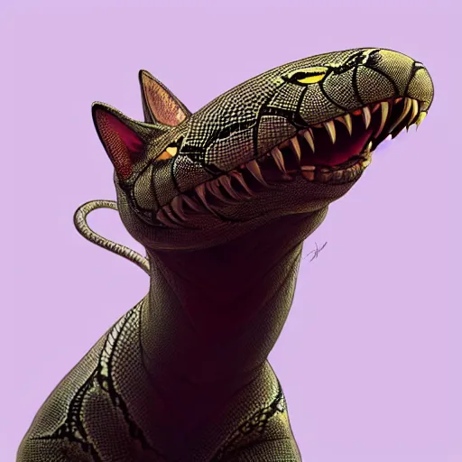 Image similar to a cat and a snake fused together, hyperdetailed, artstation, cgsociety, 8 k