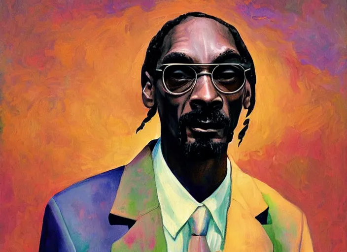 Prompt: a full impasto portrait of snoop dogg in the aesthetic of shaun tan and edward hopper, volumetric lighting,