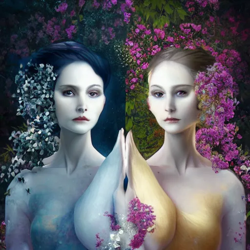 Prompt: a beautiful ultradetailed fine art RPG portrait photo of a mechanical industrial robotic yin yang symbol, overgrown with morning glory flowers, montsera leaves by tom bagshaw and zach sutton, golden ratio composition, soft studio lighting, soft vignette, 50mm lens, very detailed, bionic, cybernetic scifi, deep depth of field, artstation, 8K, highly coherent