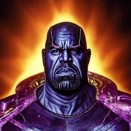 Image similar to kanye west as thanos, Cinematic, Portrait, Ultra-HD, Beautiful Lighting, insanely detailed and intricate, hypermaximalist, elegant, ornate, hyper realistic, super detailed