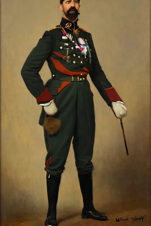 Image similar to full body portrait of the dictator of the minnesota timberwolves, 1 8 8 9, in full military garb, oil on canvas by william sidney mount, trending on artstation