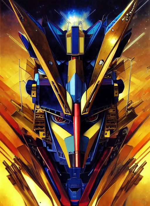 Prompt: Gundam Head, digital art, highly detailed illustration, Karol Bak, golden ratio, rule of thirds