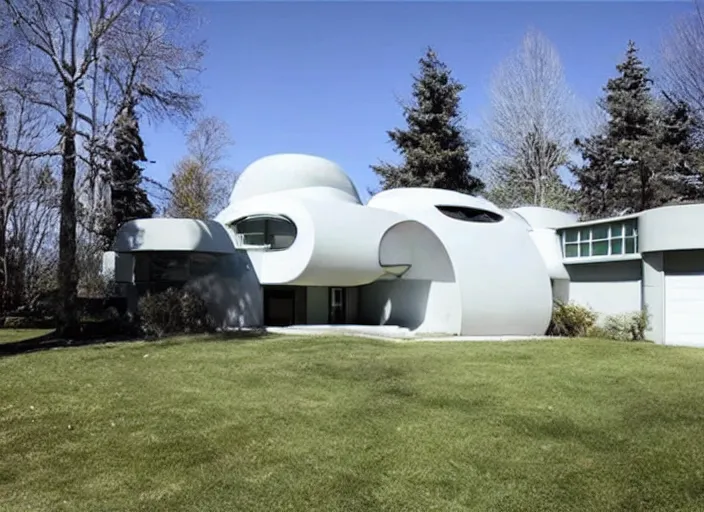 Prompt: zillow listing of a retro futuristic science fiction home for sale on a weird ice planet