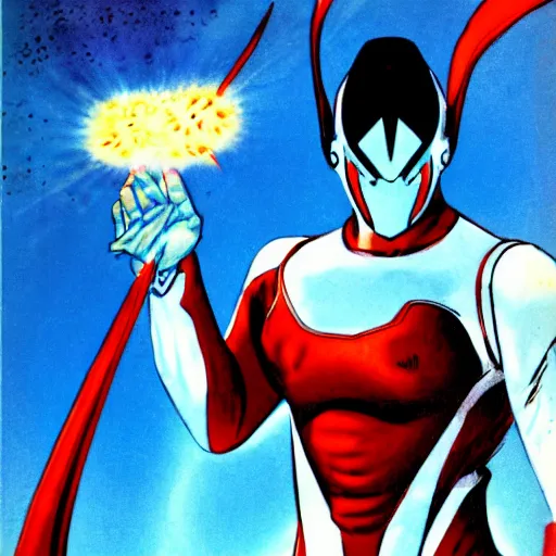 Image similar to Ultraman in the style of Yoshitaka Amano