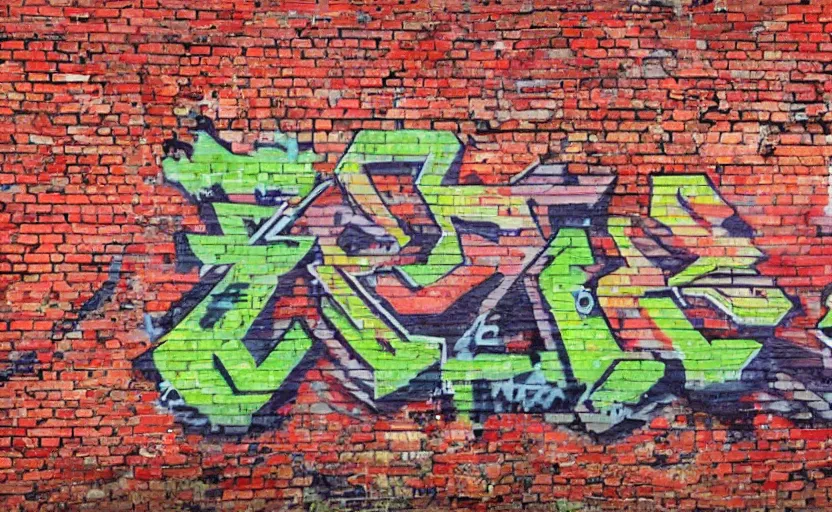 Image similar to a brick wall with graffiti with the letters b i t c h