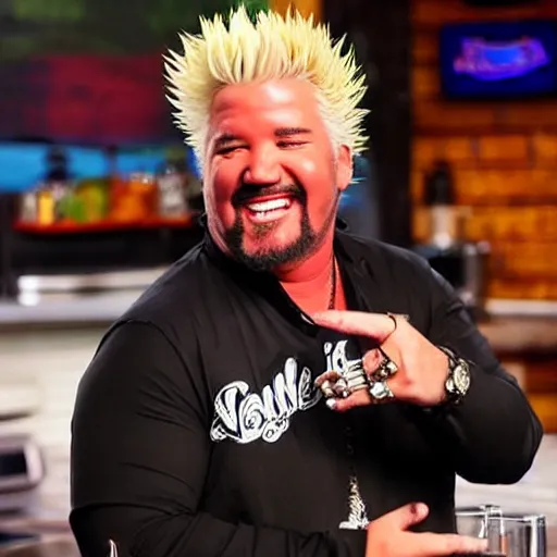 Prompt: guy fieri smiling ear to ear after smelling a fart from a big woman ’ s rear end