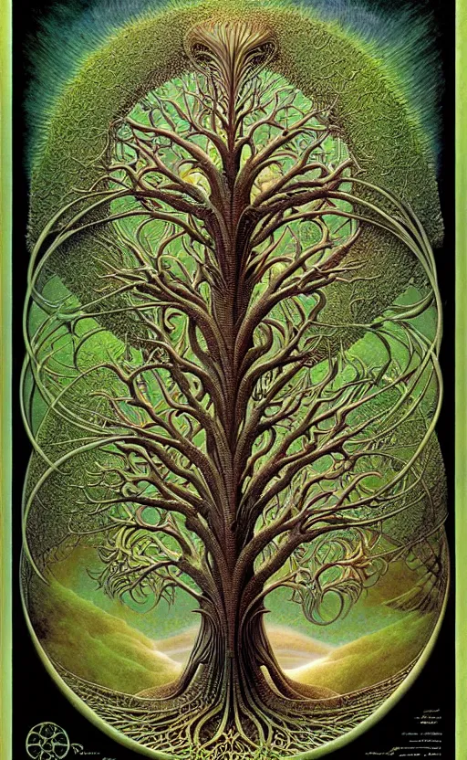 Image similar to tree of life by roger dean and andrew ferez, art forms of nature by ernst haeckel, divine chaos engine, symbolist, visionary, art nouveau, botanical fractal structures, organic, detailed, realistic, surreality