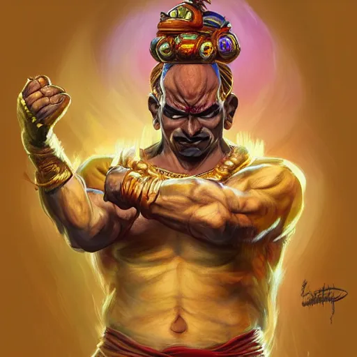 Image similar to a pug as dhalsim from street fighter, 4 k, ultra realistic, detailed focused art by artgerm and greg rutkowski and alphonse mucha