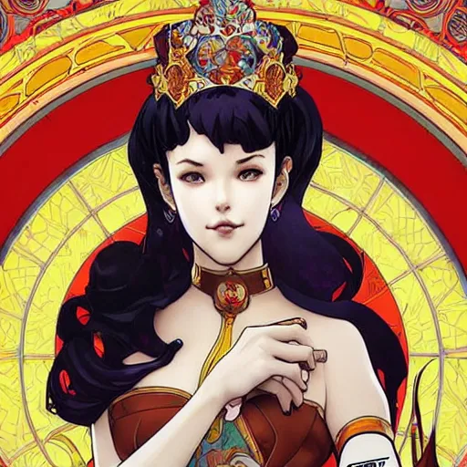 Prompt: the queen perfect coloring, low saturation, epic composition, masterpiece, bold complimentary colors. stunning masterfully illustrated by artgerm, range murata, alphonse mucha, katsuhiro otomo