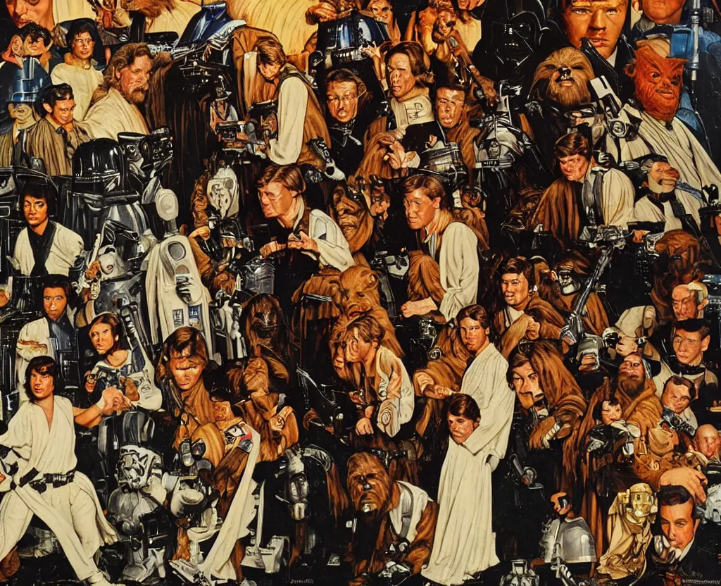 Prompt: star wars movie poster in the style of norman rockwell, detailed painting, 8 k