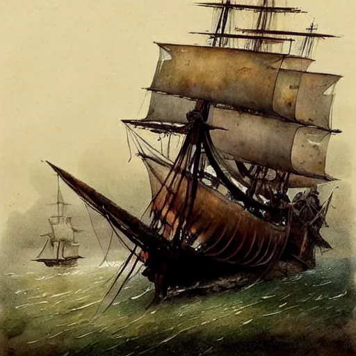 Image similar to (((((17th century pirate ship . muted colors.))))) by Jean-Baptiste Monge !!!!!!!!!!!!!!!!!!!!!!!!!!!