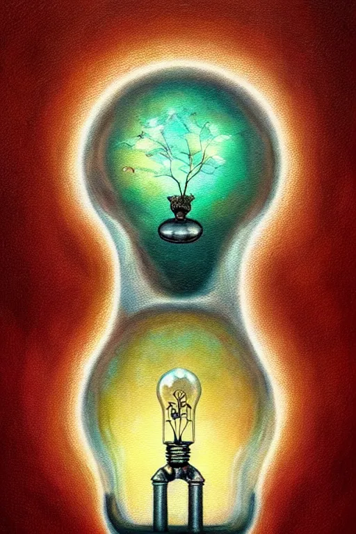 Prompt: portrait of an ethereal cat inside a light bulb, modern fine art, lithe, dreamscape, intricate, elegant, subsurface scattering, highly detailed, pop art painting, organic acrylic flow art, psychedelic surreal art, acrylic art, watercolor, featured on deviantart, cgsociety