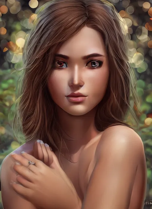 Image similar to photo of a gorgeous female in the style of stefan kostic, realistic, half body shot, sharp focus, 8 k high definition, insanely detailed, intricate, elegant, art by stanley lau and artgerm, extreme bokeh foliage