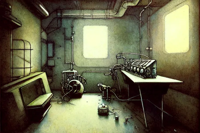 Prompt: ( ( ( ( ( 1 9 5 0 s retro science fiction engine room interior scene. muted colors. ) ) ) ) ) by jean - baptiste monge!!!!!!!!!!!!!!!!!!!!!!!!!!!!!!