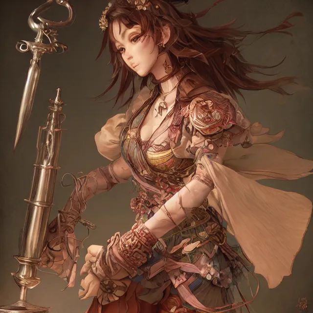 Image similar to studio portrait of neutral good colorful female cleric bard healer as absurdly beautiful, gorgeous, elegant, young gravure idol, an ultrafine hyperdetailed illustration by kim jung gi, irakli nadar, intricate linework, sharp focus, bright colors, octopath traveler, final fantasy, unreal engine 5 highly rendered, global illumination, radiant light, detailed and intricate environment