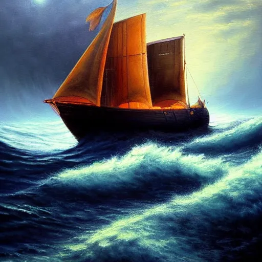 Prompt: ship arriving too late to save a drowning witch. Immaculate oil painting, award winning oil painting. Gloomy color pallette. Strong presence of light.