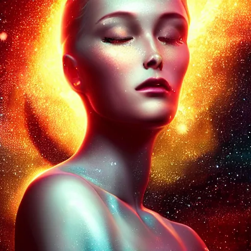 Prompt: woman portrait made out of galaxies floating in space, saturn, highly detailed, beautiful, realistic, epic comic book art, unreal engine, octane render