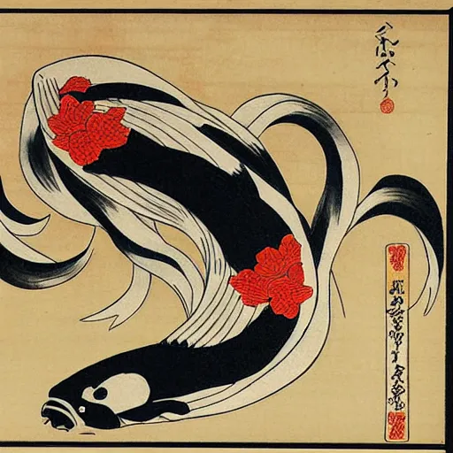 Image similar to koi by utagawa yoshiiku, featured on pixiv, ukiyo - e, ukiyo - e, woodcut, creative commons attribution