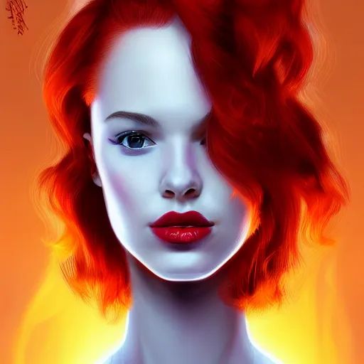 Image similar to a stunning upper body portrait of a beautiful woman, her hair is red hot fire, by marvel comics, digital art, trending on artstation